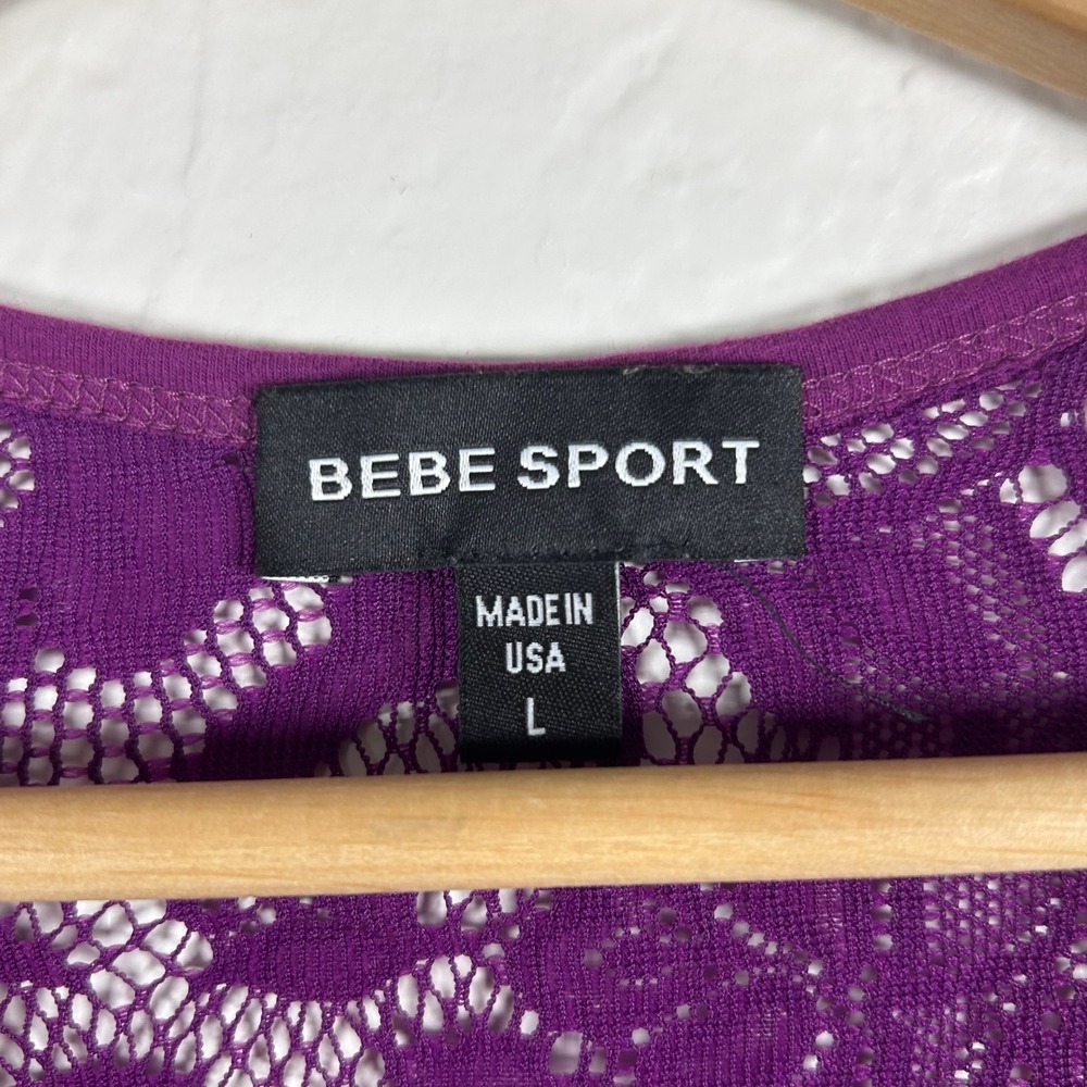 BEBE SPORT Tank Top Purple Lace Back Rhinestone Logo Y2K Size L - Picture 4 of 6